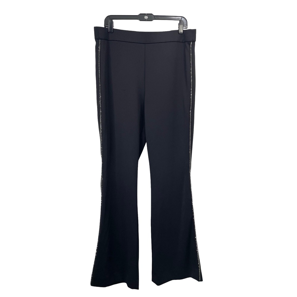 White House Black Market Flare pull on dress pants Size 14 black side rhinestone